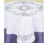 Jack Dempsey Stamped White Perle Edge Table Topper 35 x 35-inch, Butterflies