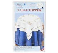 Jack Dempsey Stamped White Perle Edge Table Topper 35 x 35-inch, Fluttering Butterflies