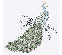 Jack Dempsey Stamped White Quilt Blocks, Peacock (Pack of 6)