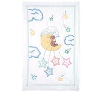 Jack Dempsey Stamped White Quilt Crib Top, 40 inches x 60 inches, Bear on The Moon