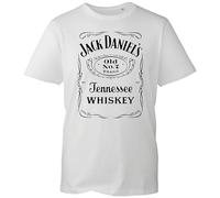 Jack Drink Daniel's Tennessee Whiskey T-Shirt - Party Bar Old No. 7 Logo Tee - Classic Bar Style Shirt Disco Top (White, M)