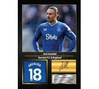 Jack Grealish Printed Signed Poster - Everton FC & England Midfielder Tribute Wall Art with Jersey - Premier League Football Memorabilia for Fans & Collectors, A3 Poster Print (420x297mm)
