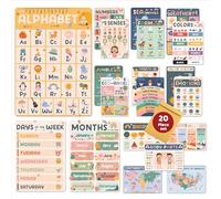 Jack In The Box 20 Boho Pre K Educational Posters - 12 x 17 inches Laminated, Homeschool Decorations, Learning Posters for Toddlers Age 1-3, ABC, Alphabet, Number, Days Chart
