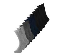 JACK & JONES 10 Pack Mens Socks Comfortable Crew Socks Multipack Walking Running Jogging Gym Socks for Men, Dark Grey Colour, Size- One Size