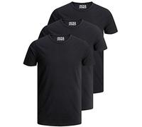 Jack & Jones 12167630 Men's T-Shirt Basic with Crew Neck Plain Slim Fit in White Black Blue Grey Pack of 3 - Black - Small