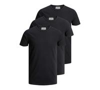Jack & Jones 12167630 Men's T-Shirt Basic with Crew Neck Plain Slim Fit in White Black Blue Grey Pack of 3 - Black - Medium