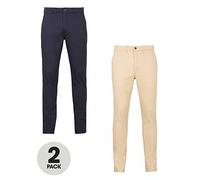 Jack & Jones 2 Pack Skinny Fit Chinos, Navy/Beige, Size 32, Inside Leg Regular, Men Navy/Beige