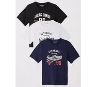 Jack & Jones 3 Pack Ethan Script Logo Short Sleeve T-Shirts, Multi, Size 2Xl, Men Print