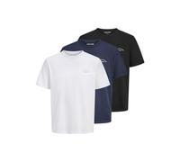 JACK & JONES 3 Pack Mens Plain Crew Neck Short Sleeve T Shirts Regular Fit Cotton Summer Casual Tee Tops Navy Blazer