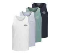 JACK & JONES 4 Pack Mens Sleeveless Tank Top Cotton Regular Fit Crew Neck Vest Summer Tee Tops Mineral Blue