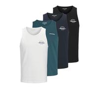 JACK & JONES 4 Pack Mens Sleeveless Tank Top Cotton Regular Fit Crew Neck Vest Summer Tee Tops Navy Blazer