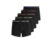 Jack & Jones 5-Pack Cotton Stretch Trunks | Black with Coloured Logo Waistbands