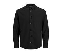 JACK & JONES Adult Men's Slim Fit Casual Shirt 100% Cotton Long Sleeve Checked Navy M, Black (Black Black), M