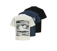 Jack & Jones Back Print Short Sleeve T-Shirt 3Pk, Sweet Corn, Size S, Men Weet Corn