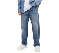 JACK & JONES Baggy Jeans Men - Loose Fit, High-Rise, Wide Cut & Vintage Stone Wash Look, Denim 100% Cotton Without Stretch, Five Pocket & Button Placket, Blue Denim, 32 W/32 L