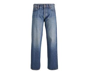 JACK & JONES Baggy Jeans Men - Loose Fit, High-Rise, Wide Cut & Vintage Stone Wash Look, Denim 100% Cotton Without Stretch, Five Pocket & Button Placket, Blue Denim, 32 W/32 L