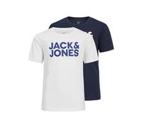 JACK & JONES Boy's Jjecorp Logo Tee Ss Crew Neck 2pk Jnr T-Shirt, Navy Blazer/Pack:Navy Blazer Large Print + White Large Print, 152