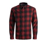 JACK & JONES Boys Long Sleeve Check Shirt Button Down 100% Cotton Casual Regular Fit Shirts for Kids, Red Colour, Size- 10 Years