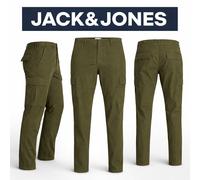Jack & Jones Cargo Trousers Olive Green 30W 34L Mens New With Tags Wide Fit LONG