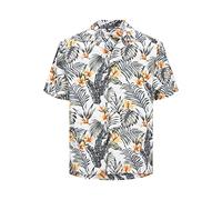 JACK & JONES Casual Short-Sleeved Shirt Relaxed Fit All-Over Print, White - Large
