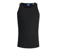 JACK & JONES Dia Pointelle Tank Top, Cotton Vest for Men, Breathable Lightweight Summer Wear, Sleeveless Gym & Casual Top for Men, Black Colour, UK Size - S