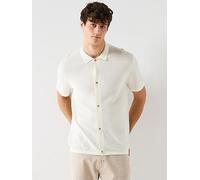 Jack & Jones George Button-Up Knitted Short Sleeve Top, Cloud Dancer, Size S, Men Cloud Dancer