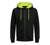 JACK & JONES Herren JJEBASIC Sweat ZIP Hood, Zip Hood Jacke, Black/SAFETY YELLOW(NEON), XL