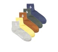 JACK & JONES Men's Jacmilo Short Tennis Socks Pack of 5, Vintage Indigo/Pack:Pineapple Slice-Meerkat-Laurel Wreath-LGM, One Size