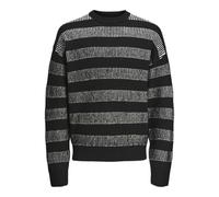 JACK & JONES Men's Jcospace Knit Crew Neck Sn Jumper, Black/Stripes: White, M