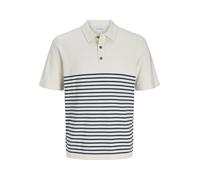 JACK & JONES Men's Jjeemil Knit Relaxed Polo Ss Sn Shirt, Cloud Dancer/Stripes:w. Navy Blazer, L
