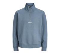 JACK & JONES JJESOHO Men's Sweatshirt Quarter Zip Relaxed Fit, Blue Mirage, M