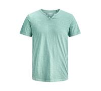 Jack & Jones JJESPLIT Men's Basic V-Neck Short Sleeve Jersey Cotton Shirt with Buttons, Mineral Blue, M