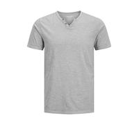 JACK & JONES JJESPLIT Men's Basic V-Neck Short Sleeve Jersey Cotton Shirt with Buttons, Ultimate Grey, M