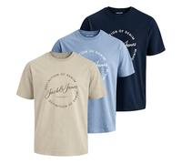 JACK & JONES Jjgrayson Tee Ss Crew Neck 3pk Mp-Moonbeam - Moonbeam + Celestial Blue + Navy Blazer-X-Large