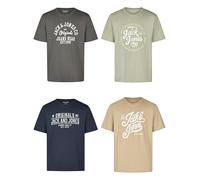 JACK & JONES JJLINO Men's Regular Fit T-Shirt, Pack of 4, Crew Neck, Short Sleeve, Summer T-Shirt, Print, Black, White, Green, Red, Blue, Grey, S, M, L, XL, XXL, 3XL, Pack 3, XL
