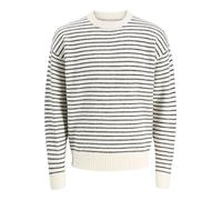 JACK & JONES Men's Jjsoho Ollie Stripe Knit Crew Neck, Antique White, L