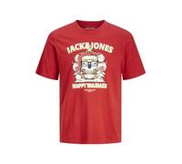 JACK & JONES Men's Jjxmas Christmas Skull Tee SS Crew Neck T-Shirt, Scarlet Sage, S