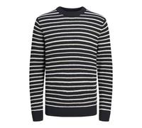 JACK & JONES Jorbronx Stripe Knit Crew Neck, Sky Captain/Stripes: sea Salt, L
