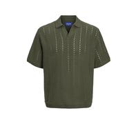 JACK & JONES Jorparos Knit Easter Ss Crochet Polo Shirt, Olive Night, L