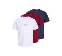 Jack & Jones JORRETRO Men’s 3-Pack Crew Neck T-Shirts - White, Red, Navy Blue