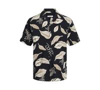 JACK & JONES Mens Bladrew Print Resort Short Sleeve Shirt Black L