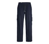 JACK & JONES Men's Jpstbill Jjnate Linen Blend Cargo Jog Sn Trousers, Dark Navy, S