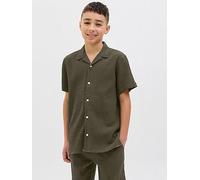 Jack & Jones Junior Boys Crinkle Co-ord Short Sleeve Shirt - Khaki, Olive Night, Size 10 Years Olive Night