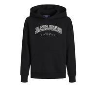 JACK&JONES JUNIOR Boy's JJECALEB Varsity Sweat Hood SN JNR Sweatshirt, Black/Fit:Loose, 140