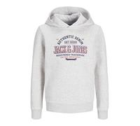 JACK&JONES JUNIOR Boy's JJELOGO Sweat Hood 2 COL 24/25 NOOS JNR Sweatshirt, White Melange/Print:Navy Blazer + True RED, 164