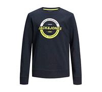 JACK & JONES Junior Crew-Neck Sweater with Letter Print Design, Navy-Yellow-White Pattern, 16 Years