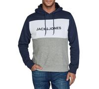 JACK & JONES JWHLOGO Men's Hoodie with Print Blocking Regular Fit Plus Size Hoodie Pullover Green Blue Beige Navy S M L XL XXL 3XL 4XL 5XL 6XL 7XL 8XL, Blazer navy, 7XL