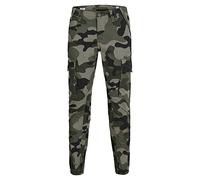 JACK & JONES Kids Cuffed Cargo Pants Multi Pockets Zip Fly Stretchable Slim Fit Trouser for Kids, Four Leaf Clover Colour, UK Size 140