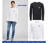 Jack & Jones Logo Casual T-shirt Multi-Pack 2 O-Neck Short Sleeve, White & Black - XXL