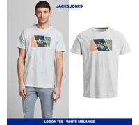 JACK&JONES Logo casual t-shirt soft cotton crew neck short sleeve, White Melange